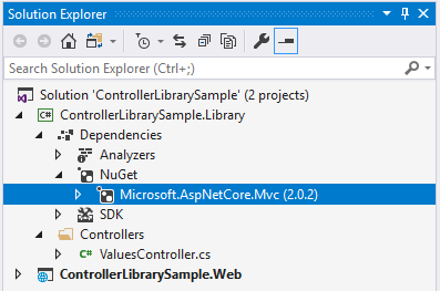 Nuget reference from the class library project to Microsoft.AspNetCore.Mvc